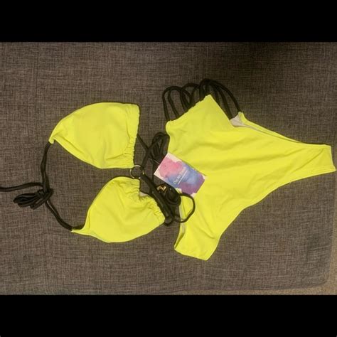 Chic Me Trends Swim Sexy Strappy Piece Neon Yellow Bikini Set Poshmark