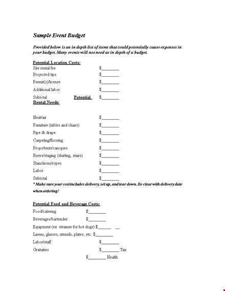 Event Planning Budget Template - Manage Labor Costs and Subtotal for ...