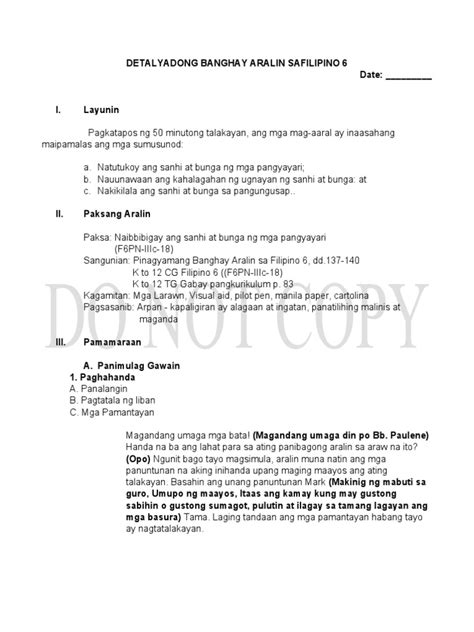 Detailed Lesson Plan In Filipino 6 Sanhi At Bunga Pdf