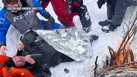 New Video Shows Moments Snowmobilers Rescued Man Buried By Avalanche In