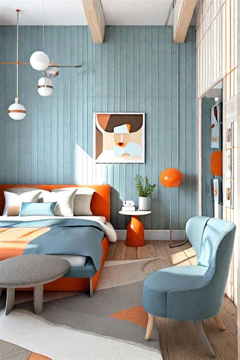 Vibrant Bedroom Oasis Teal And Orange Palette With Modern Furniture In