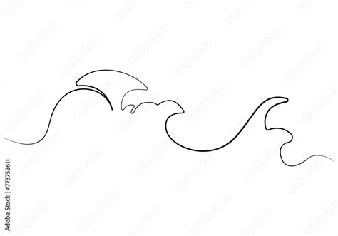 Continuous One Line Drawing Of Sea Waves Out Line Vector Art