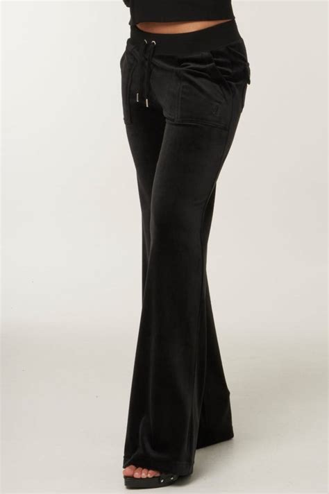 Black Low Rise Flare Pocket Classic Velour Track Pant Juicy Couture Uk