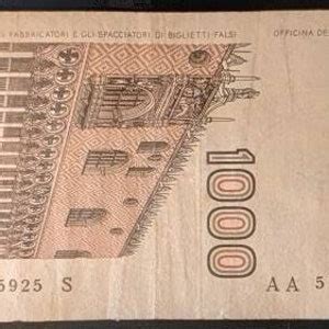 Vintage Antique Circulated 1982 Italy Banca D Italia 1000 Lire Marco