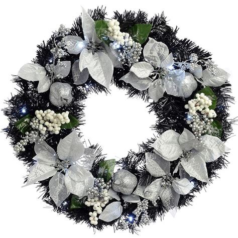 Werchristmas Pre Lit Decorated Wreath Illuminated With 20 Cool White Led Lights Blacksilver