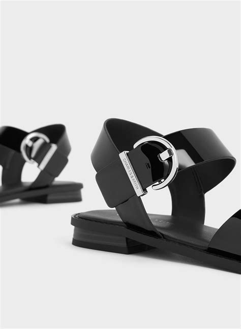 Black Patent Crossover Strap Sandals Charles And Keith Qa