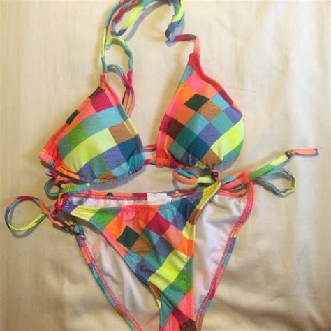 Swim Multi Colored Checkered Two Piece Bikini In Sz S Poshmark