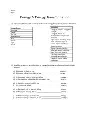 Year Worksheet Docx Name Class Energy Energy Transformation