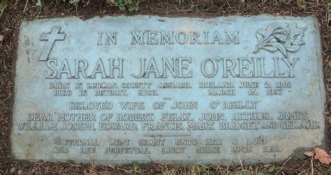 Sarah Jane Mulligan O Reilly Find A Grave Memorial