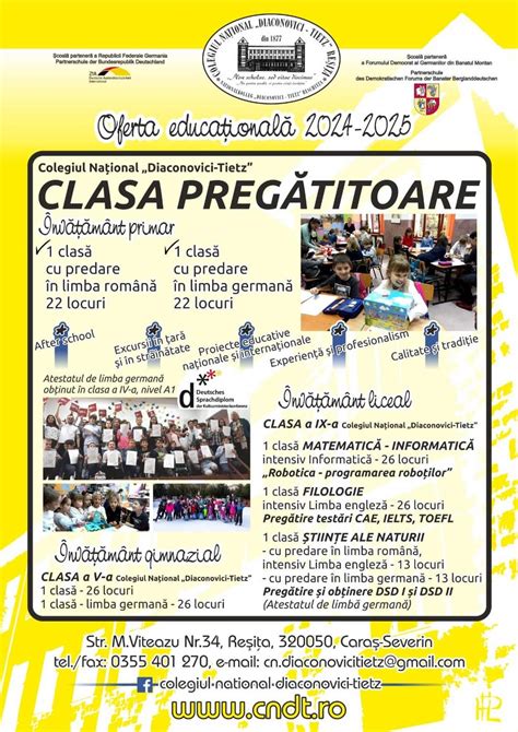 Oferta educațională 2024 2025 CNDT Colegiul Național Diaconovici