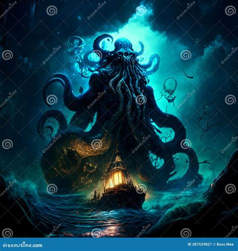 Illustration of a Scary Octopus in the Sea. 3d Rendering AI Generated ...