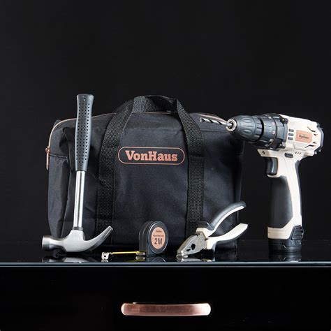 VonHaus Cordless Drill Starter Kit Rose Gold 32 Piece Tool Set