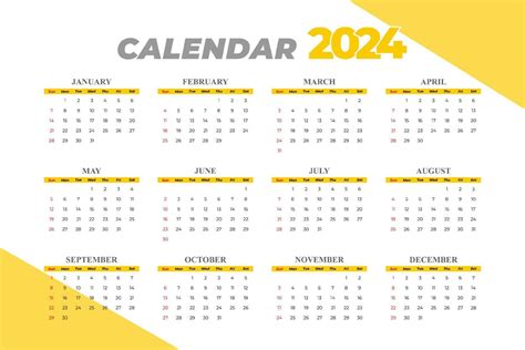 2024 Calendar Template Editable Vector 14525520 Vector Art At Vecteezy