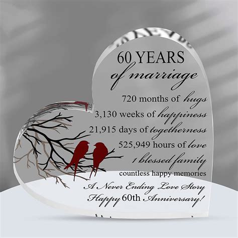 60th Diamond Wedding Anniversary Keepsake For Him Her Romantic Acrylic