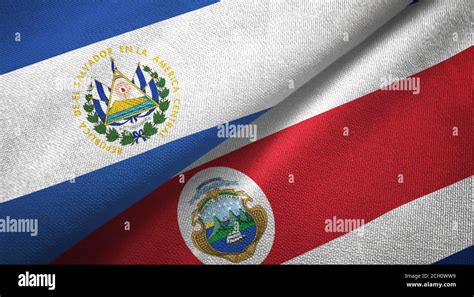 El Salvador And Costa Rica Two Flags Textile Cloth Fabric Texture