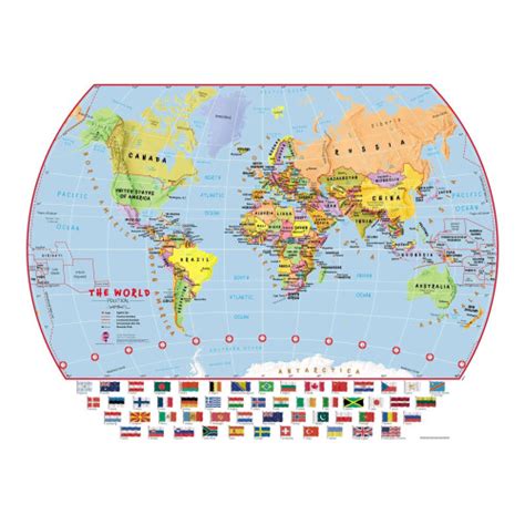 Primary World Wall Map Political With Flags On Onbuy