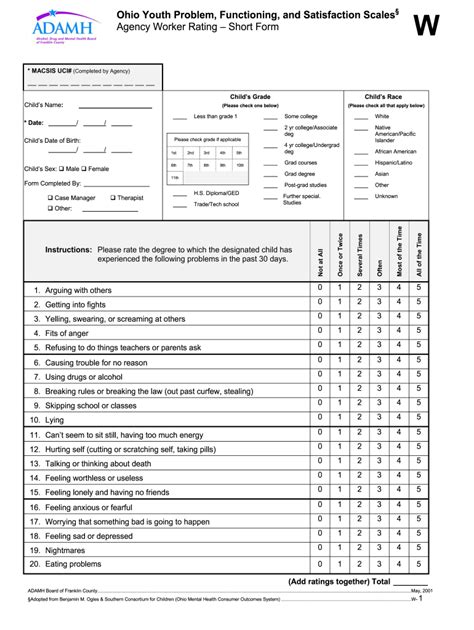 Agency Worker Rating Short Form Ohio Youth Problem Fill Out And Sign