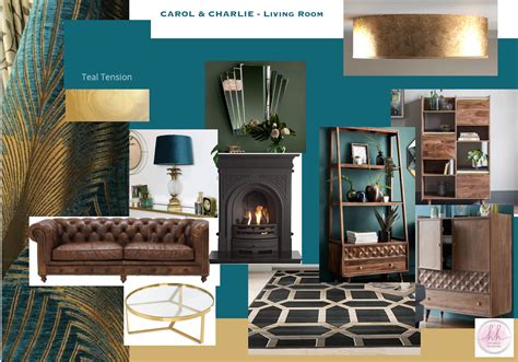 A Living Room Filled With Furniture And Decor In Shades Of Teal Gold