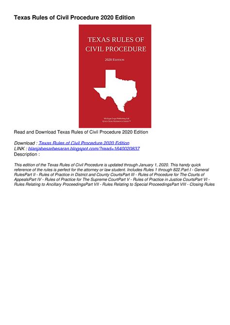 Pdf Kindle Download Texas Rules Of Civil Procedure 2020 Edition Bestseller Texas Rules Of