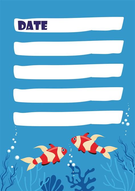 Planner Vector Template Marine Design Exotic Fish Organizer School Sea