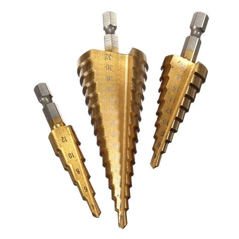 3Pcs 4 12 20 32mm Large HSS Steel Step Cone Spiral Flute Drill Bit Set