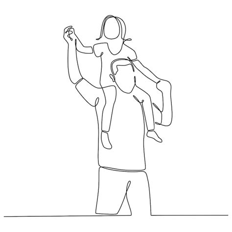 Premium Vector Continuous Line Drawing Happy Father Piggybacking Cute