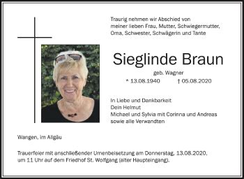 Traueranzeigen Von Sieglinde Braun Schwaebische De Trauerportal