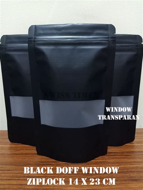 50Pcs Standing Pouch Window Black Hitam Ziplock 14x23 CM Lazada