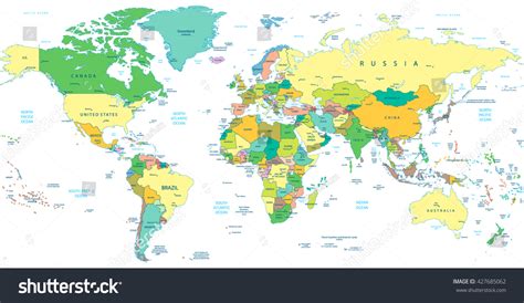 Detailed Political World Map Isolated On Stock Vector (Royalty Free ...
