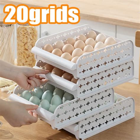 Cheers Us Egg Holder For Refrigerator Grids Auto Scrolling Fresh