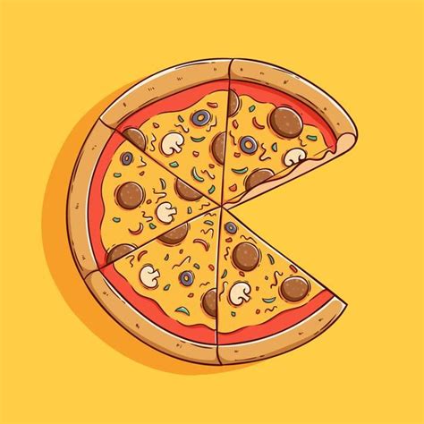 Premium Vector Cute Round Pizza Slice With Colored Hand Draw Style