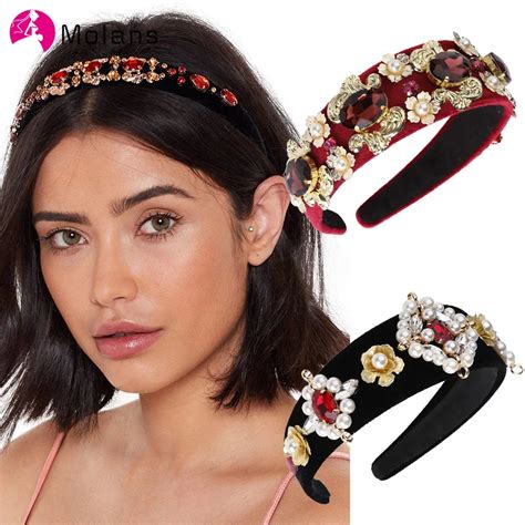 Molans Crystal Rhinestone Wide Edge Headbands For Women Hair Hoops