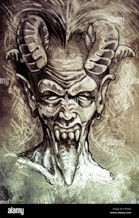 Sketch of tattoo art, devil head, gothic, vintage style Stock Photo - Alamy