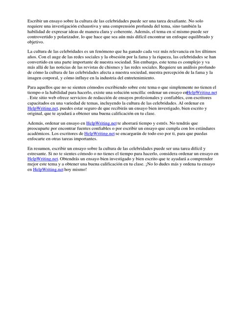 La Dificultad De Escribir Un Ensayo Sobre La Cultura De Las Celebridades Pdf Comunicación Humana