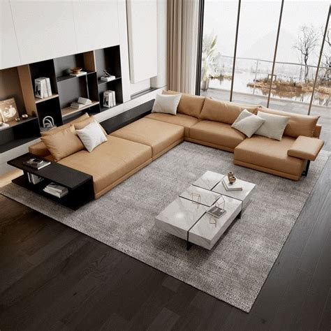 Rottnest Italian Leather L Shaped Sectional With End Tables In 2024