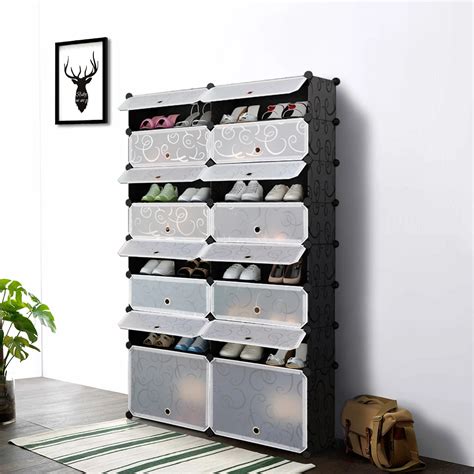 Ikayaa Multi Use 32 Pairs Cube Plastic Shoes Rack 16 Grids Shoes