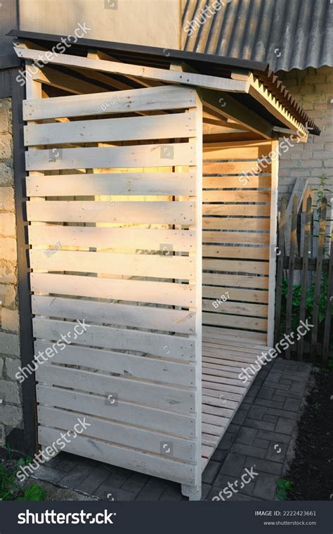 Empty Firewood Rack Storing Firewood Garden Stock Photo 2222423661