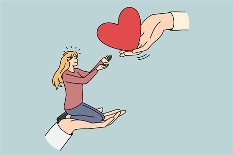donner et prendre le concept d amour jeune femme blonde souriante assise sur une main énorme et