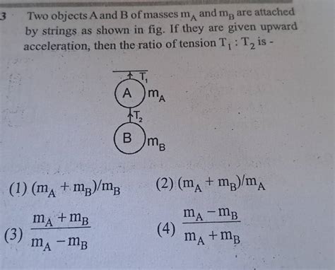 Two Objects A And B Of Masses MA And MB Are Attached By Strings As Show