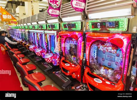 Japan Honshu Tokyo Pachinko Parlour Interior View Of Single Man