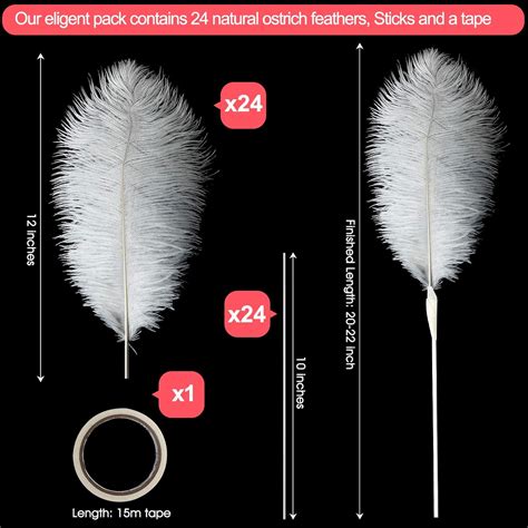 Paquete De 24 Plumas De Avestruz Blancas Naturales De 10 A 12 Pulgadas