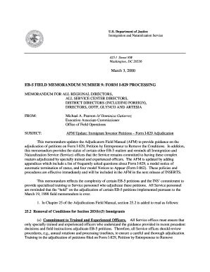 Fillable Online Uscis EB 5 FIELD MEMORANDUM NUMBER 9 FORM I 829