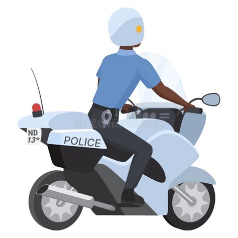 Vis O De Tr S Do Policial Negro Na Moto Ilustra O Do Vetor