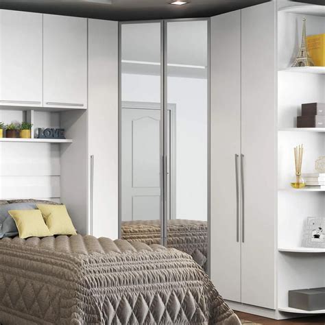 Guarda Roupa Modulado De Mdf Canto Closet Portas Espelho Henn