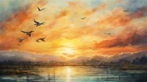 Premium AI Image | Watercolor Birds in Flight Against a Sunset Sky