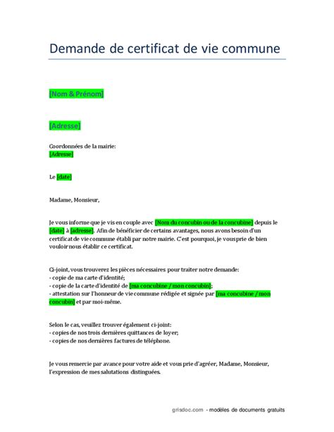 Demande De Certificat De Vie Commune Doc Pdf Page Sur