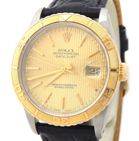 Mens Rolex Two Tone Datejust Turn O Graph Gold Tapestry Sku