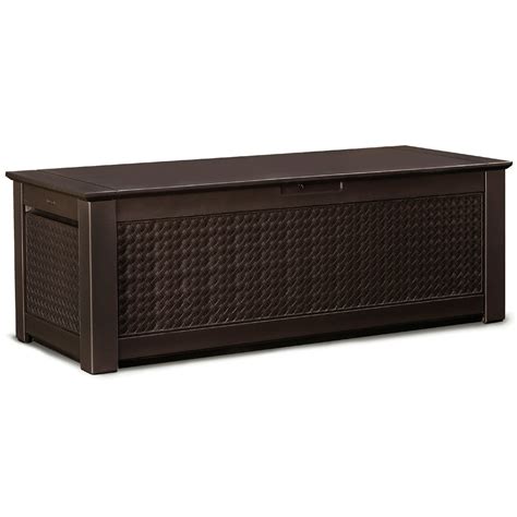 Rubbermaid Patio Chic™ Outdoor Resin Deck Box Storage Trunk Dark Teak