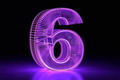 Neon Glowing Volumetric 3d Number Six Purple Digital Design Stock Illustration Illustration