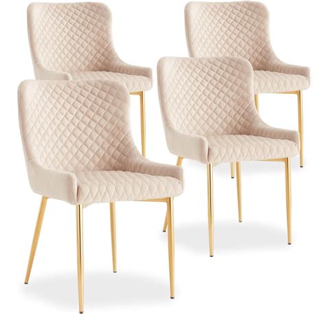 Chaise velours beige et pieds métal doré Ella Lot de 4 LesTendances fr